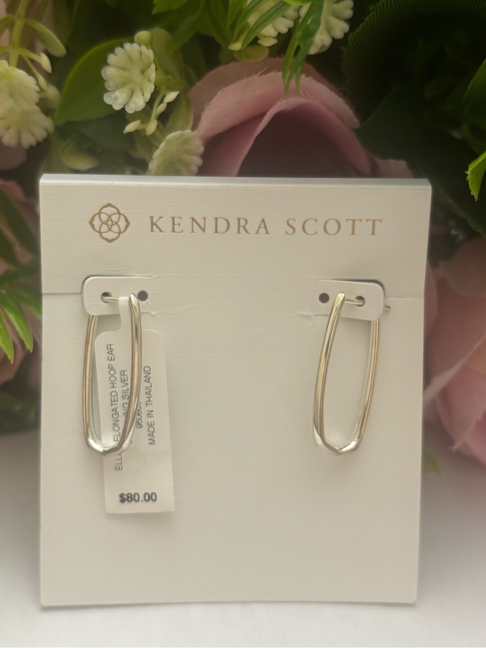 NWT Kendra Scott Sterling Silver Ellen Elongated Hoop Earrings